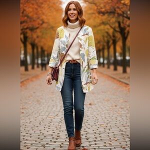 Kelly and Diane Cotton Canvas Floral Print Belted Trench Coat Size 10 Multicolor